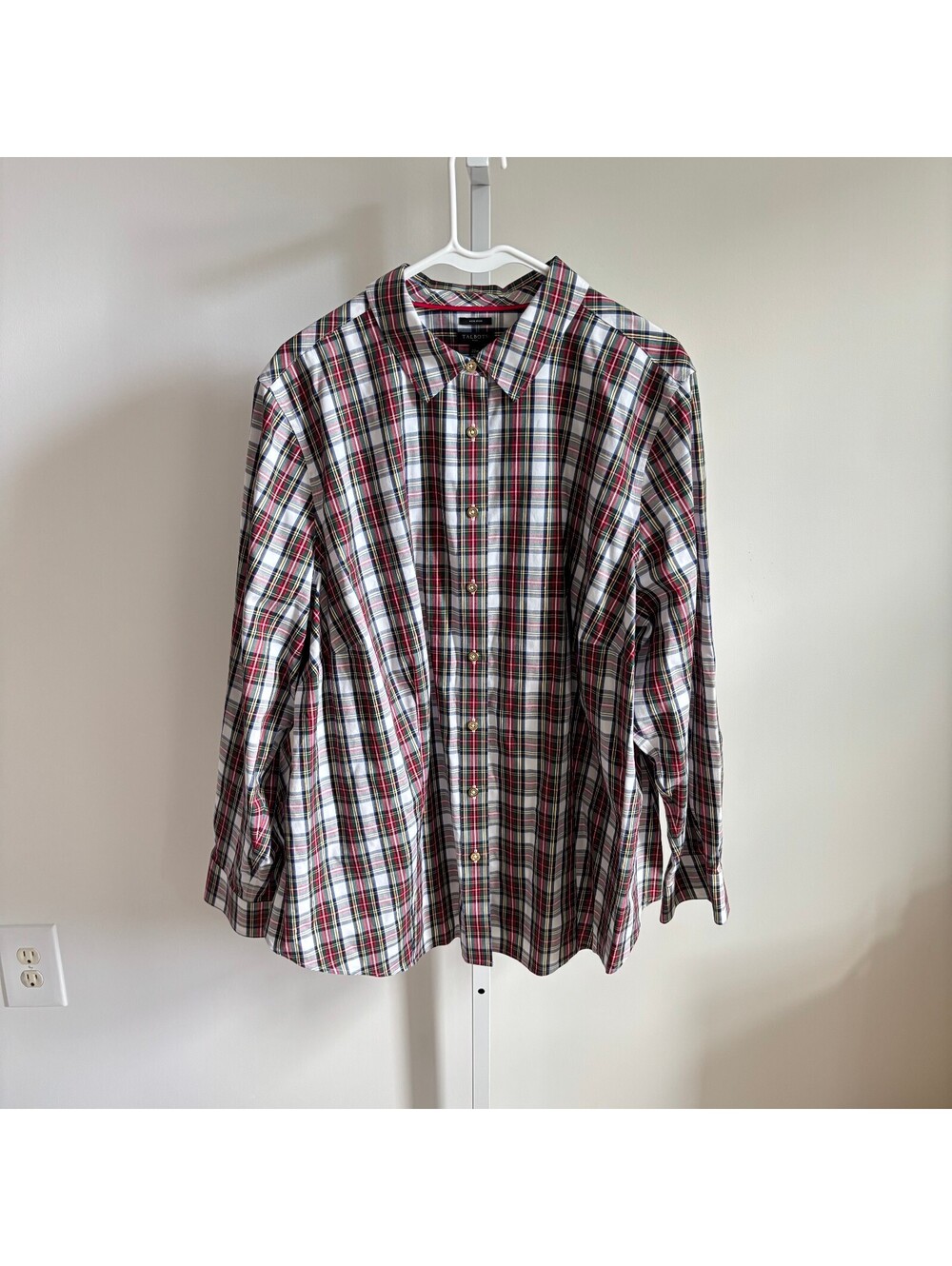 Talbots NWOT Women's White Green Blue Plaid Button Up No Iron Shirt Size 22W